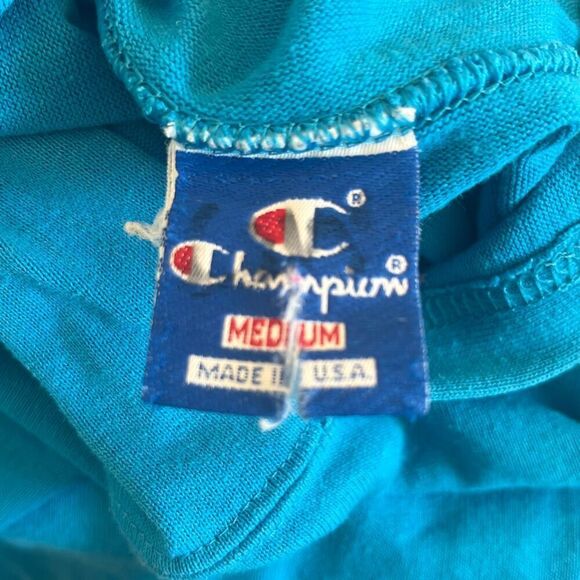 Champion Mens Medium Blue Vintage Embroidered Logo Long Sleeve Hoodie - Picture 5 of 6